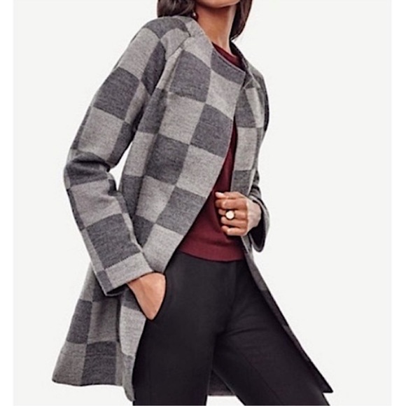 Ann Taylor Wool Oversized Panel Plaid Duster Coat Sweater Jacket Shacket XS